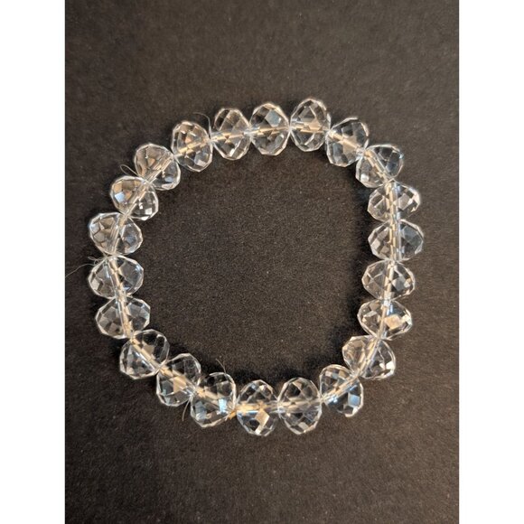 Clear Crystal Glass Faceted Rondelle Bead Stretch Bracelet - Picture 1 of 4